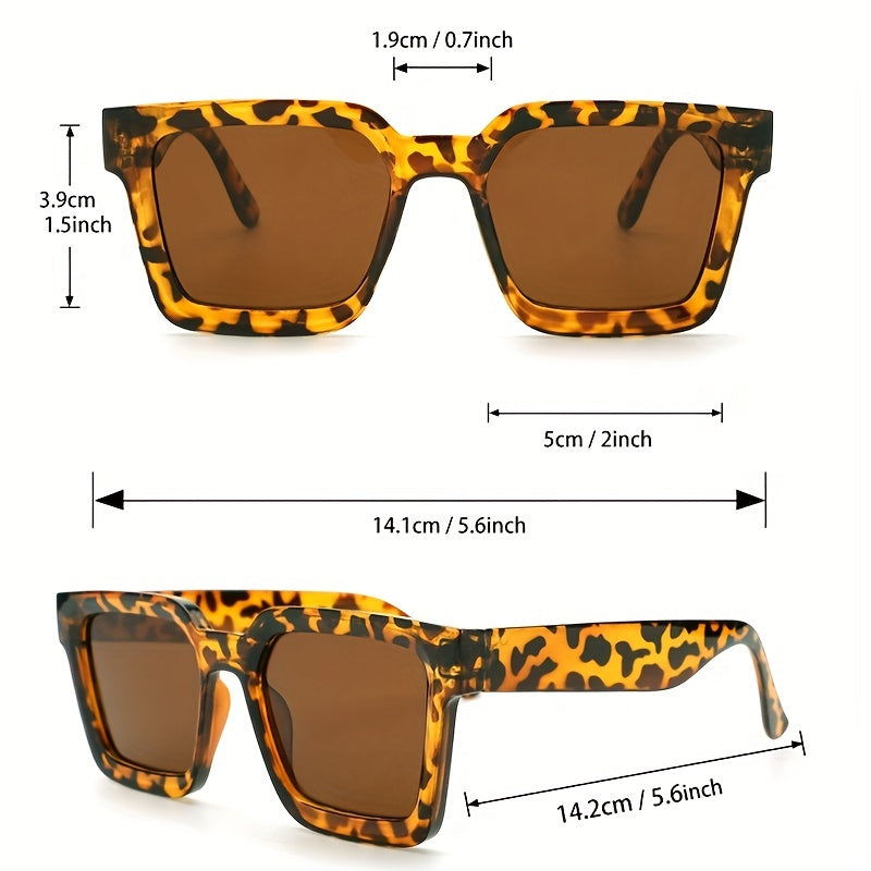 Leopard Rectangle Sunglasses Retro Style for Women