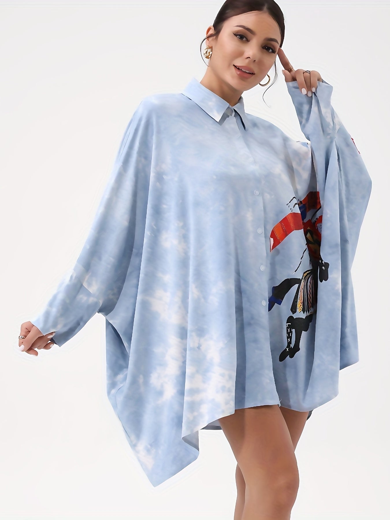  Tie Dye Button Up Oversized Blouse