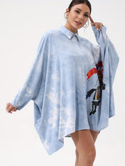  Tie Dye Button Up Oversized Blouse