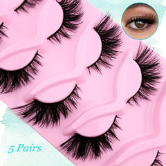 5 Pairs Fox Eye Lashes 24mm Wispy Faux Mink Lashes
