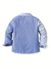 Stripe And Block Graphic Print Boys Top Casual Lapel Shirt Boys Clothes