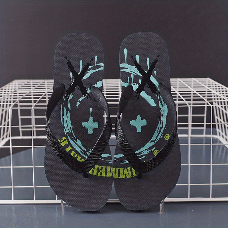 Men's Cartoon Print Arch Support Flip Flops Lightweight Non-slip Sandals