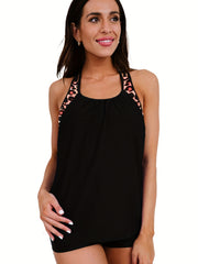 Leopard Print Racer Back 2 Piece Tankini Swimsuit