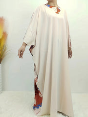 Floral Print Kaftan Dress Colorblock Bat Sleeve Maxi Dress