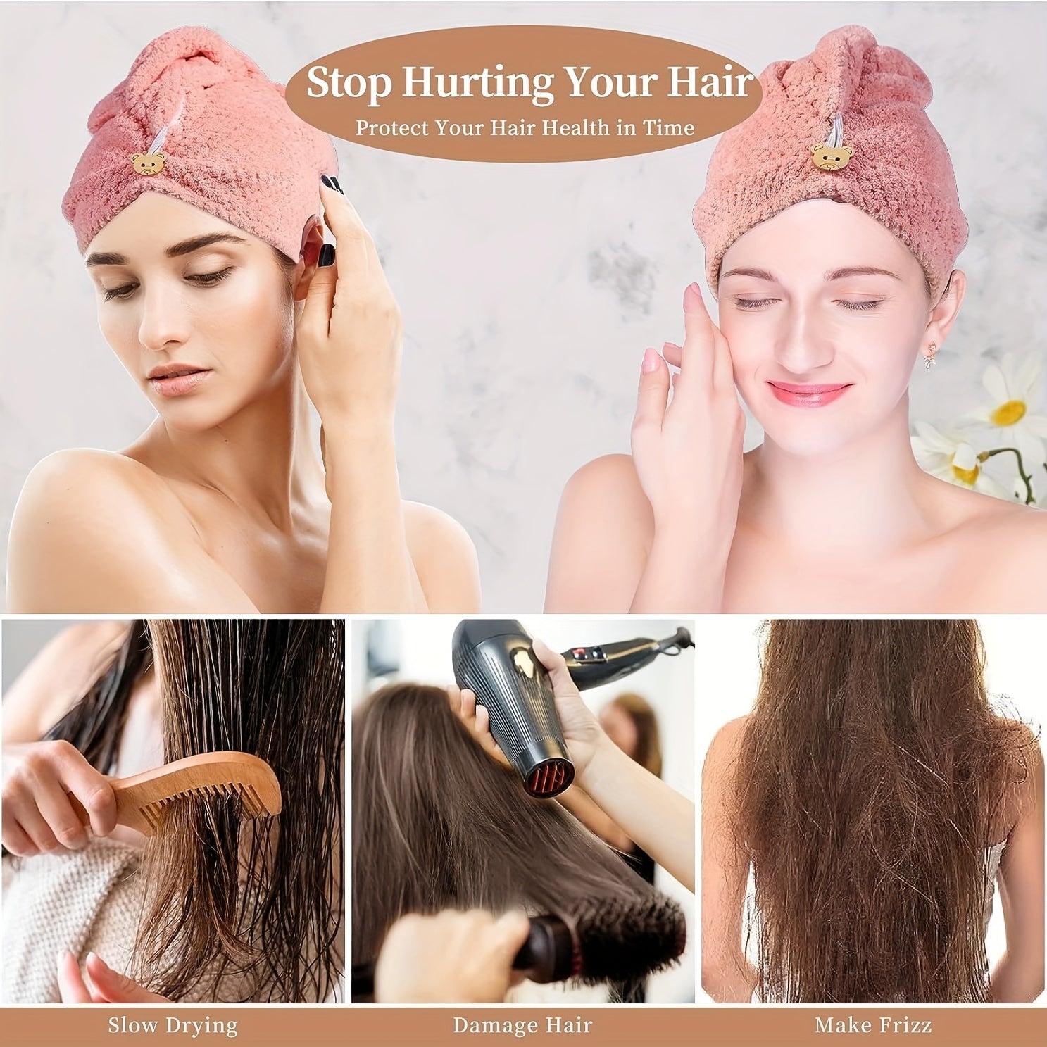 Quick Drying Microfiber Hair Towel with Button