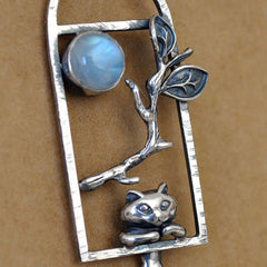 Playful Cat Pendant Necklace, Window Sill Design