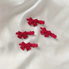 2pcs Red Bow Hair Clip Bobby Pin Duck Billed Clip for Women