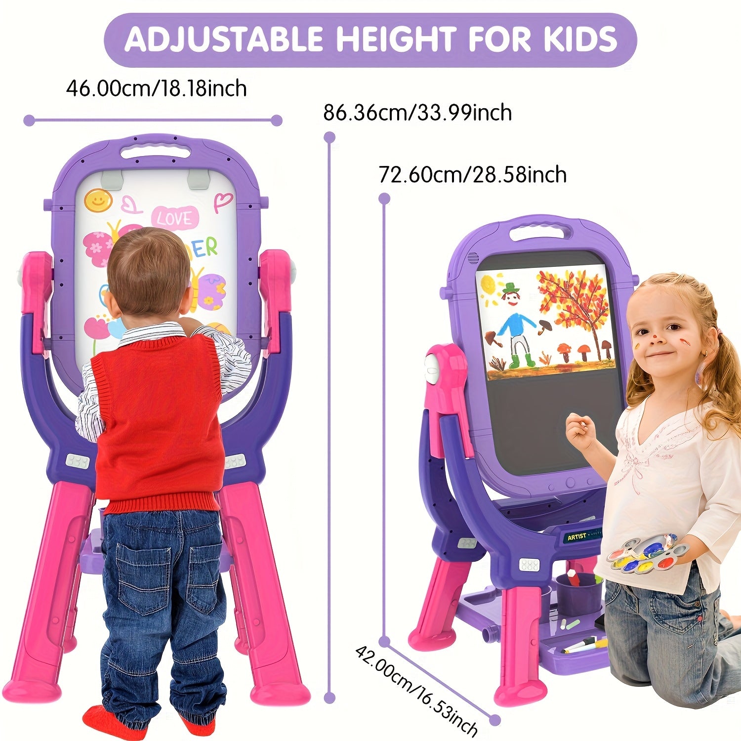 Kids Adjustable Standing Art Easel with Magnetic Drawing Board