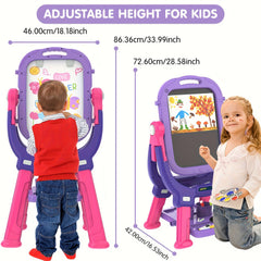 Kids Adjustable Standing Art Easel with Magnetic Drawing Board