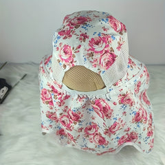 Flower Print Visor Wide Brim Sunscreen Ponytail Travel Beach Cap