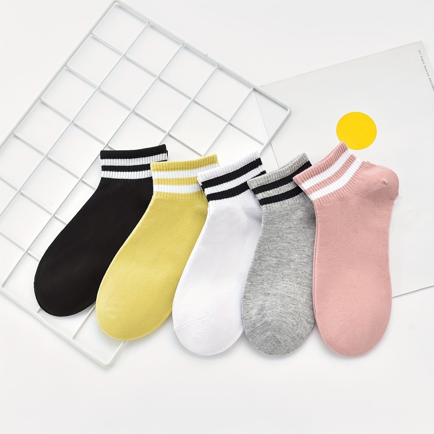 5 Pairs Striped Trim Socks Soft & Lightweight Short Socks
