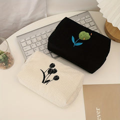 Corduroy Cosmetic Bag Makeup Bag Flower Make Up Organizer