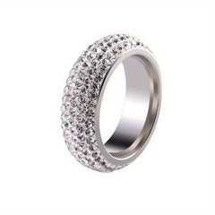 Men's Titanium Steel Ring with Five Rows Artificial Diamonds