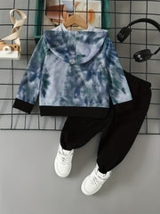 2pcs Boys Tie dye And WILD BOY Letter Graphic Print Boys Casual Hooded Sweatshir