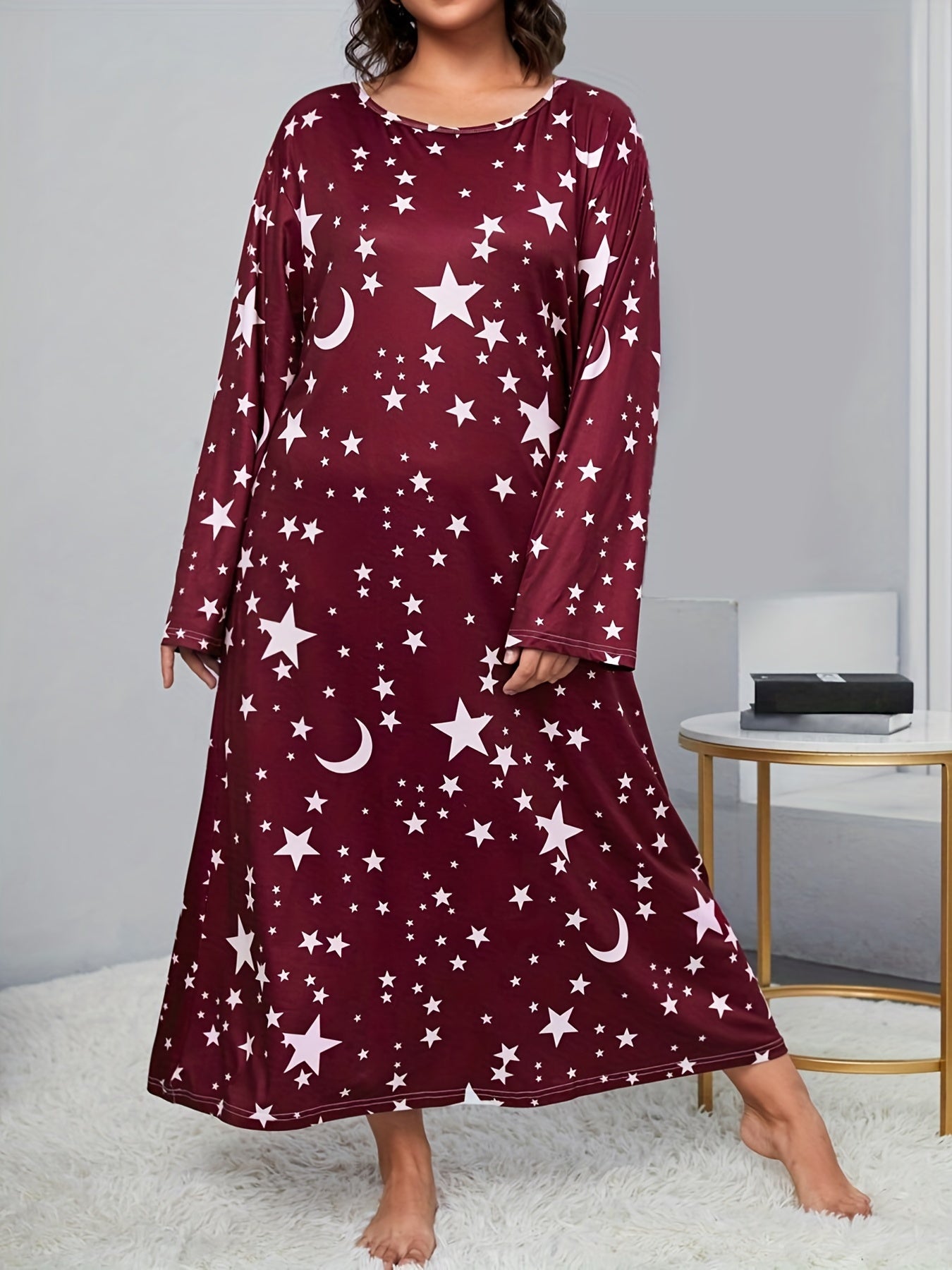  Star Print Long Sleeve Nightdress