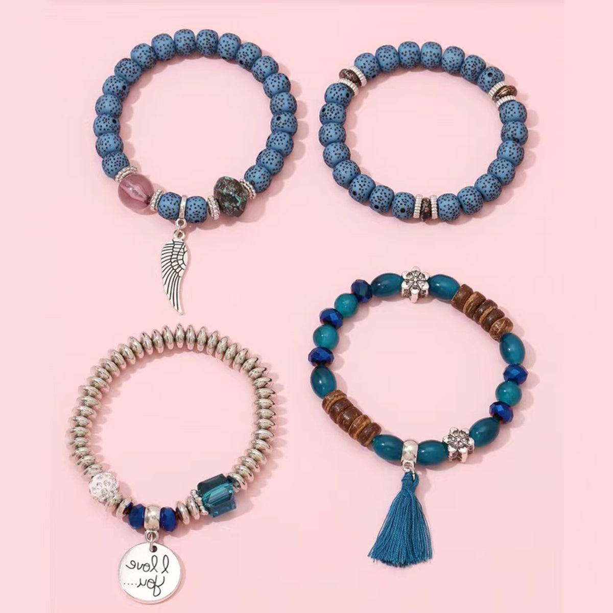 4pcs Beaded Plastic Bracelets Set Stylish Design