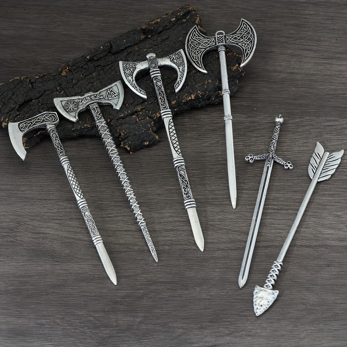 Viking Celtic Hair Clip Silvery Ax Hairpin Witch Sword Hair Stick Amulet