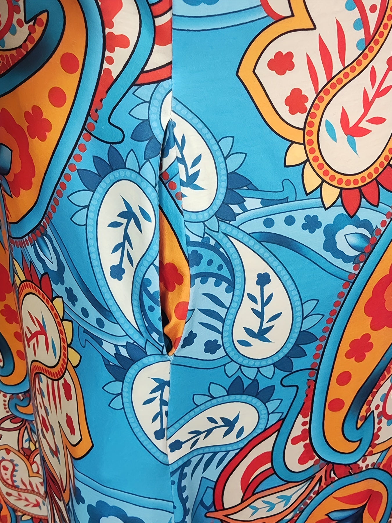  Paisley Print Short Sleeve Round Neck Dress