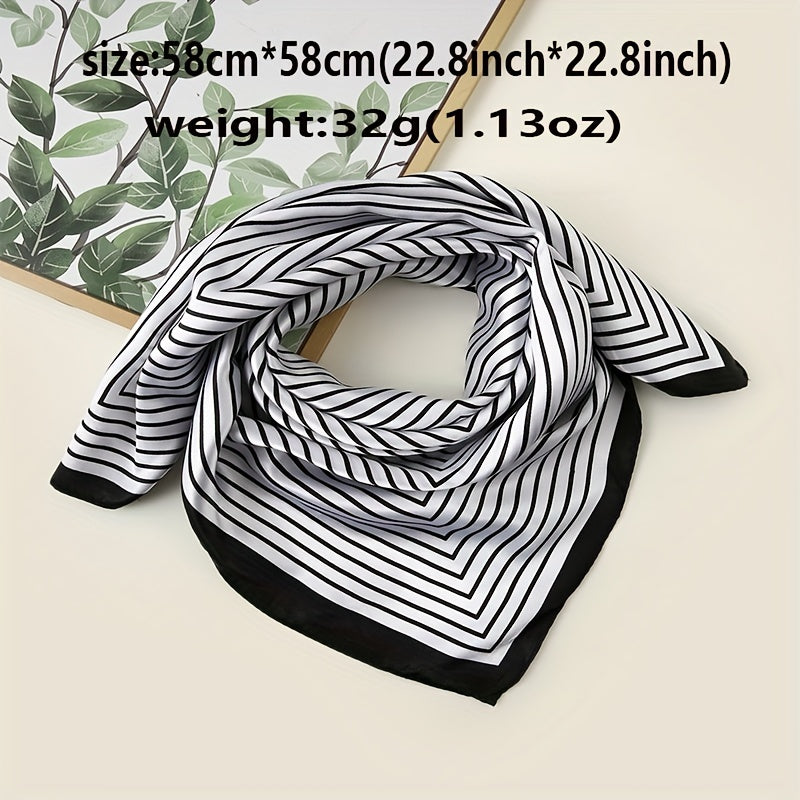 Striped Satin Scarf Silk Square Bandana Vintage Neck