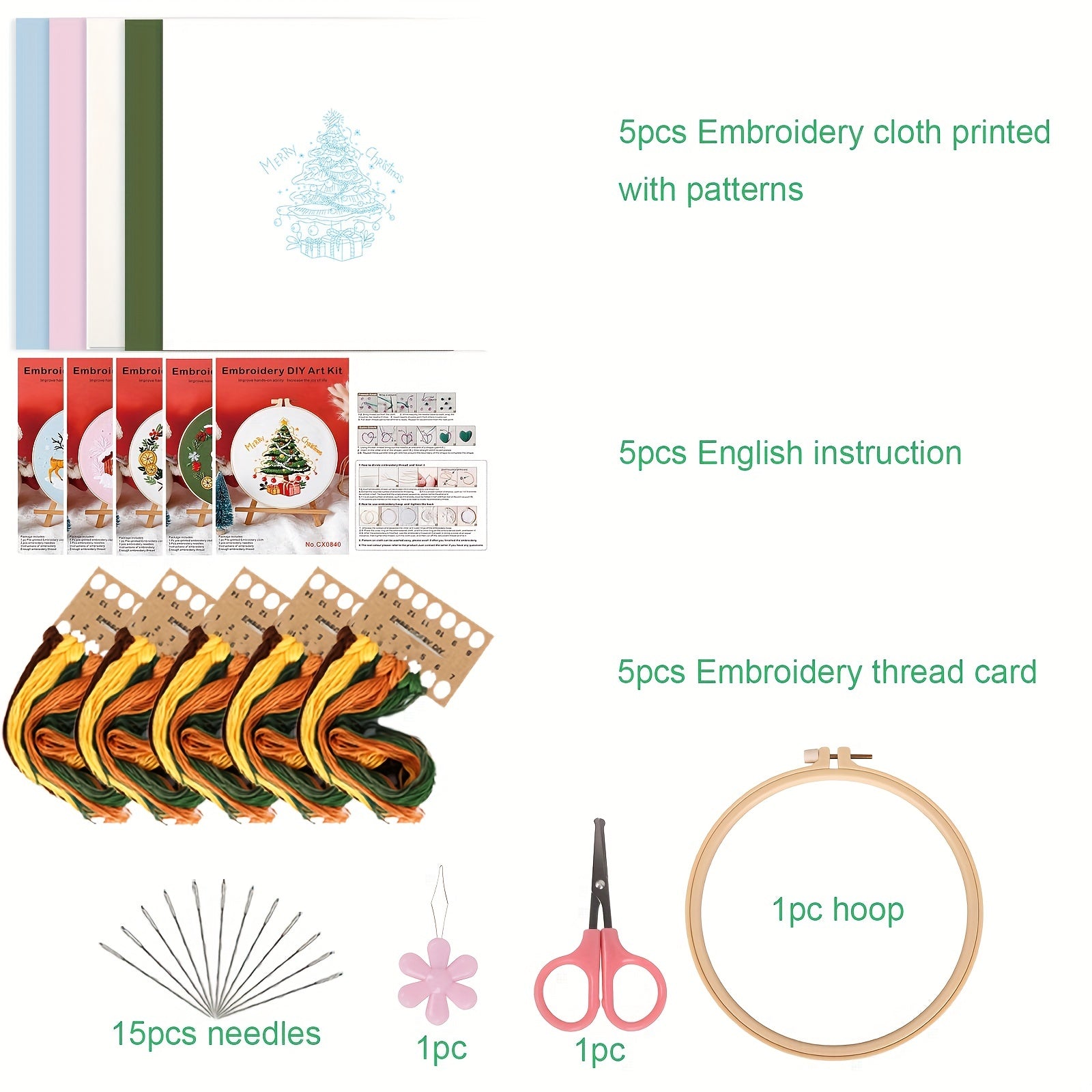 5pcs Embroidery Kit Merry Christmas DIY Adult Beginner Hoop 20 07 Cm
