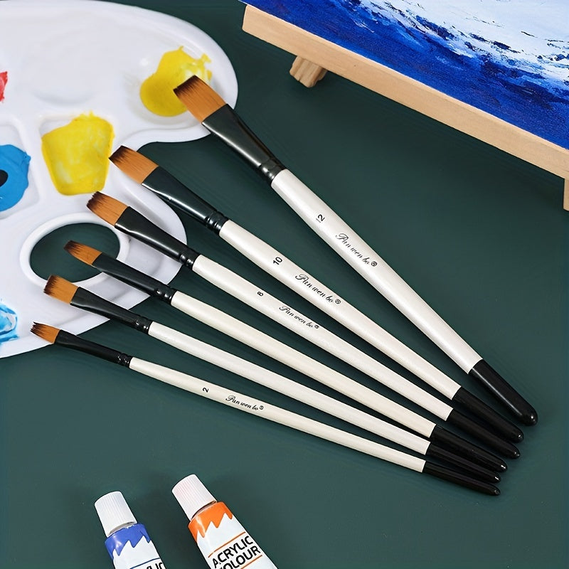 6-Piece Nylon Hair Brushes Set for Watercolor and Acrylic Painting