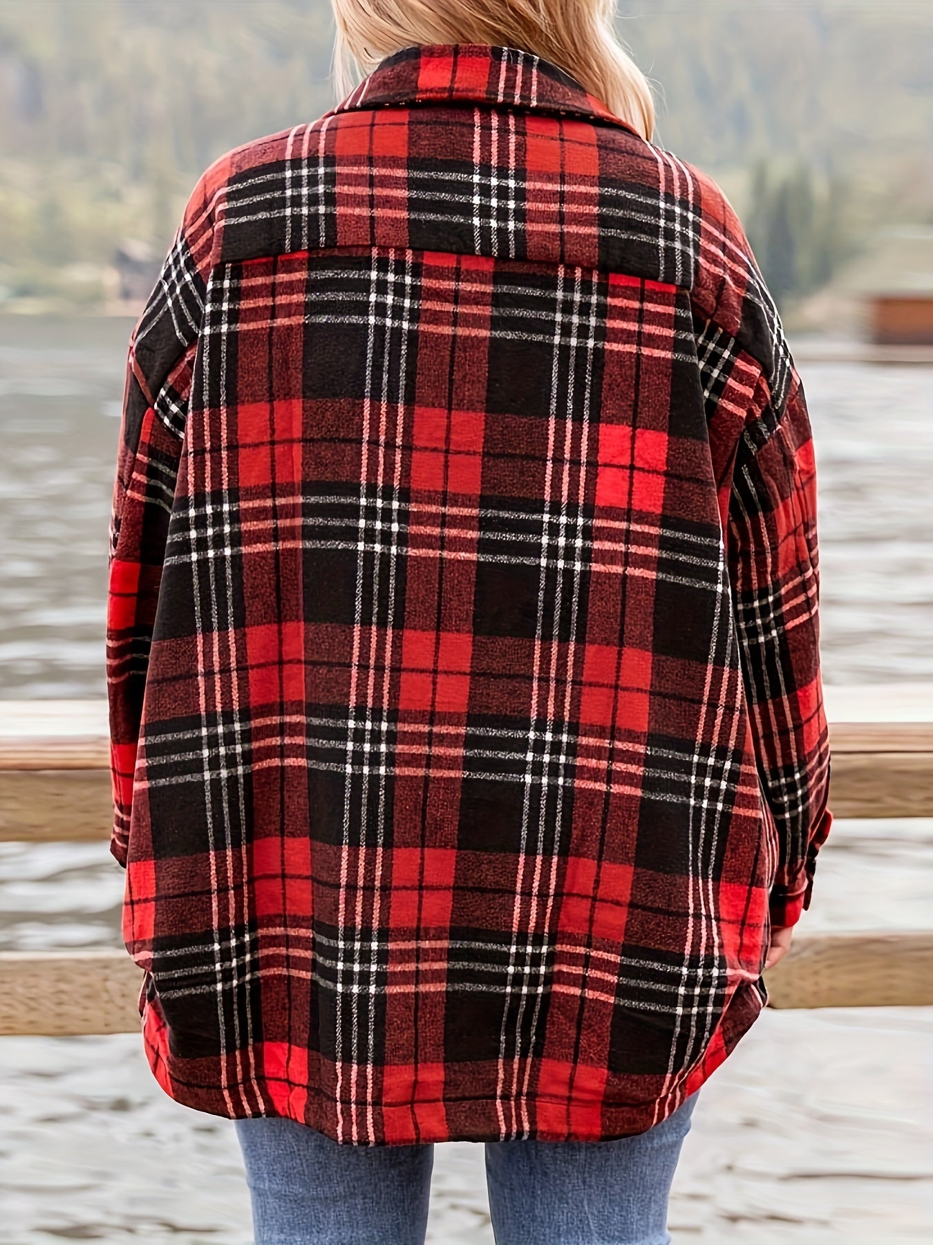  Plaid Print Long Sleeve Button Up Shirt Top