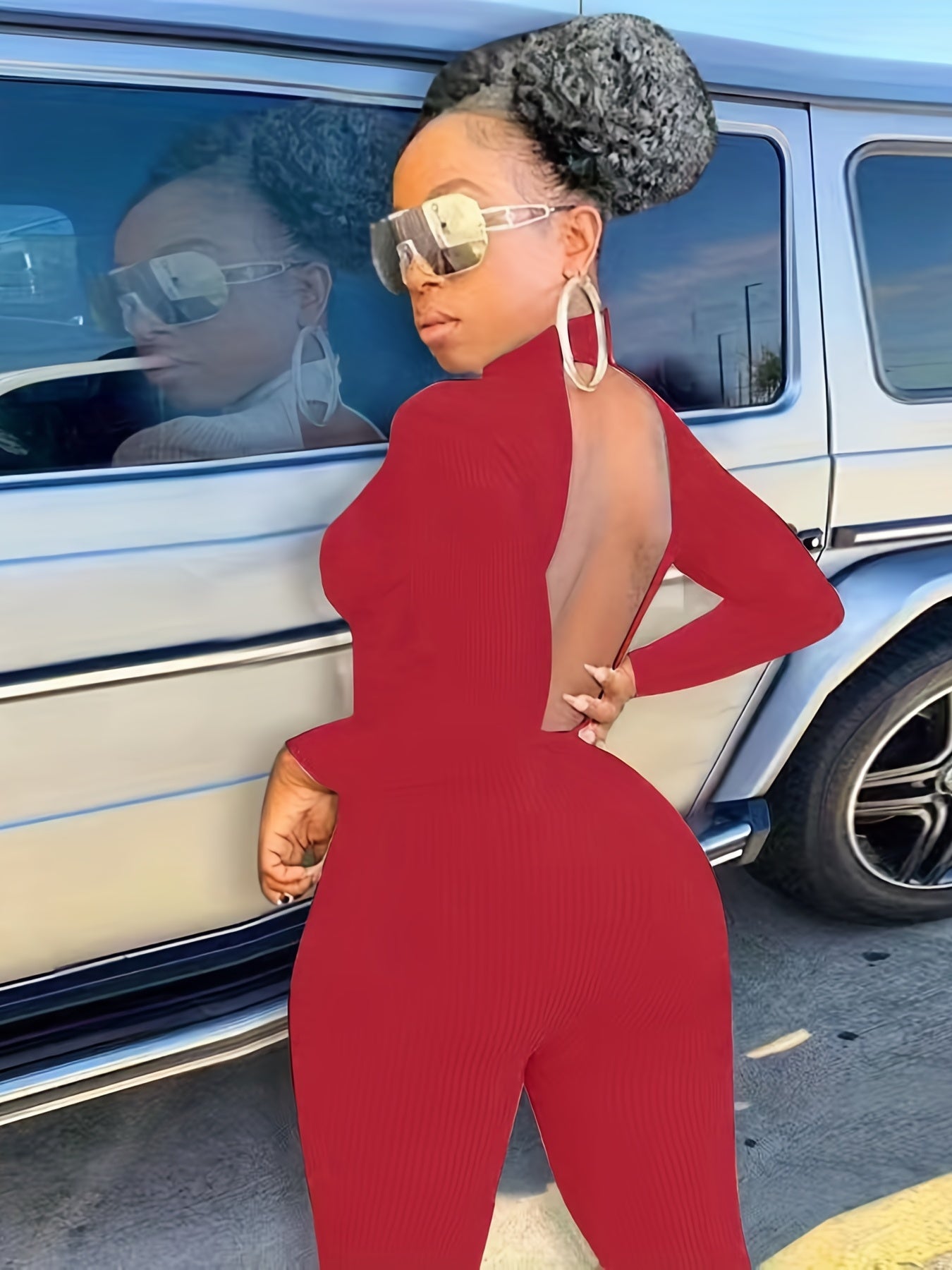 Sexy High Neck Backless Jumpsuit Long Sleeve Slim Fit