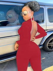 Sexy High Neck Backless Jumpsuit Long Sleeve Slim Fit