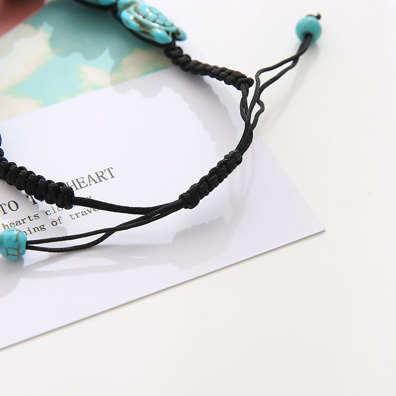Turquoise Turtle Beaded Braided Bracelet