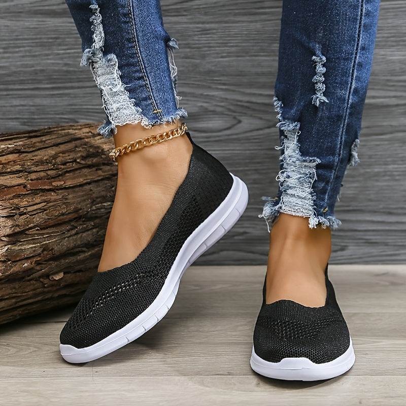 Women's Knitted Flat Loafers Slip On Shoes Lightweight Walking Shoes