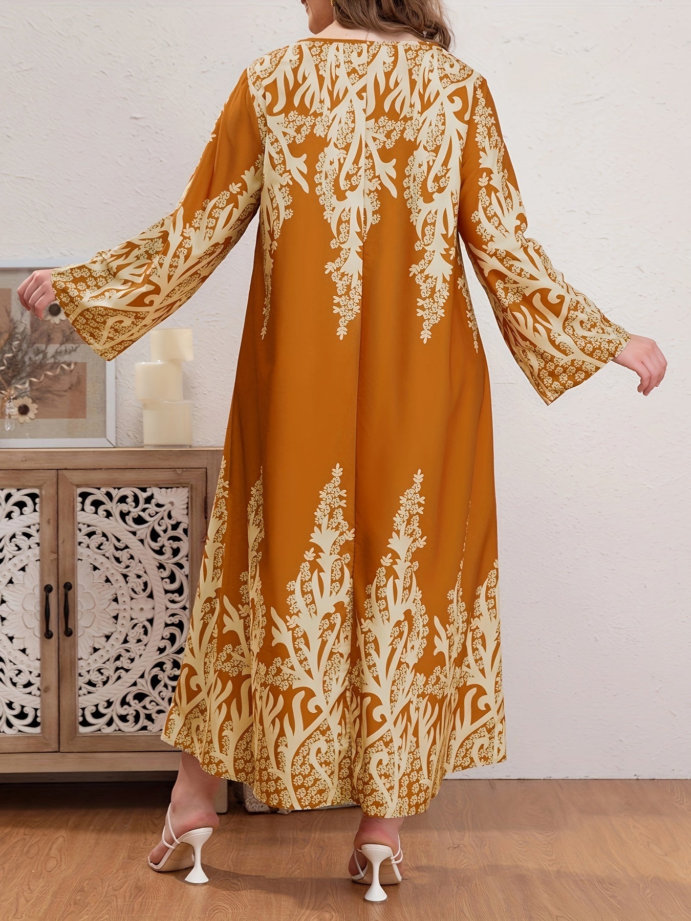 Floral Print Long Sleeve Maxi Dress Plus Size