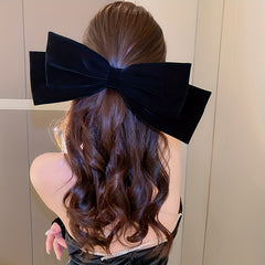Large Flocking Bow Barrette French Sweet Barrette For Women Girls Hair Clip
