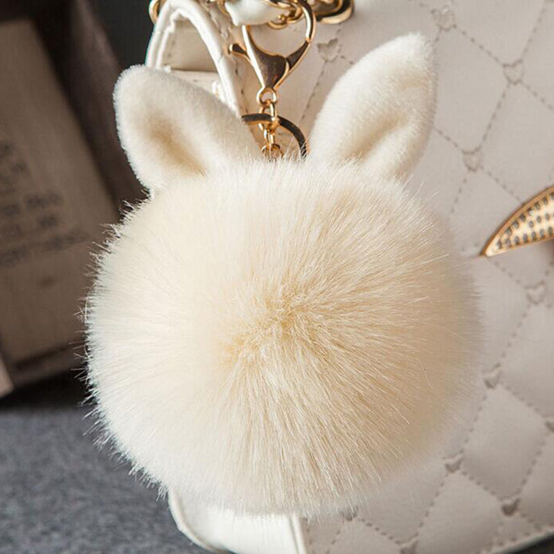 Rabbit Ears Fur Ball Bag Charms Golden Keyring Pom Pom Fluffy Fur Ball Keychain