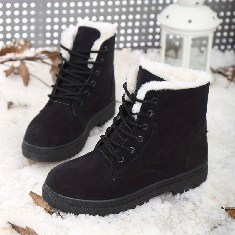 Women's Lace Up Snow Boots Plush Inner Thermal Platform Ankle Boots