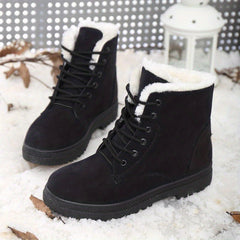 Women's Lace Up Snow Boots Plush Inner Thermal Platform Ankle Boots