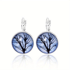 Ethnic Style Time Gemstone Earrings Lotus Violet Pattern Vintage Style Earrings