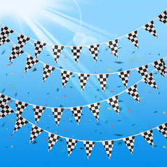 48pcs Checkered Flags & 100FT Pennant Racing Banner Set - Racing Birthday Decor