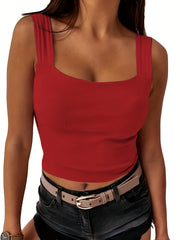 Solid Square Neck Tank Top Sleeveless Casual Spring Summer Women's Top
