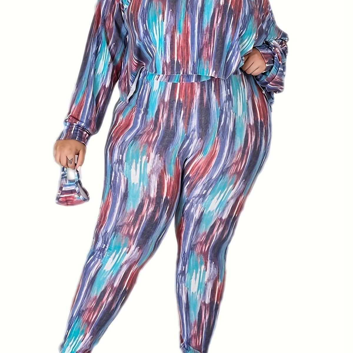  Tie Dye One Shoulder Top & Skinny Trousers Set