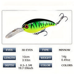 7pcs Crankbait Fishing Lures 3.94in 14g Treble Hooks