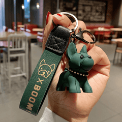 Bulldog Keychain Punk PU Leather Strap Dog Keychain Car Pendant Couple Bag