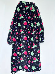  Strawberry Pattern Flannel Hoodie Nightgown