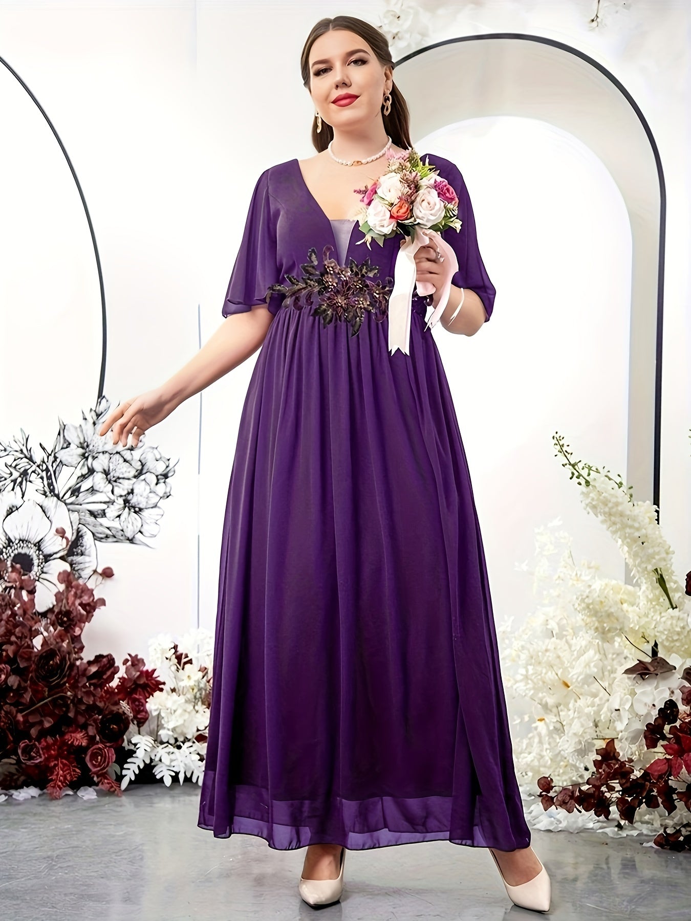  Floral Print Maxi Overlay Party Dress