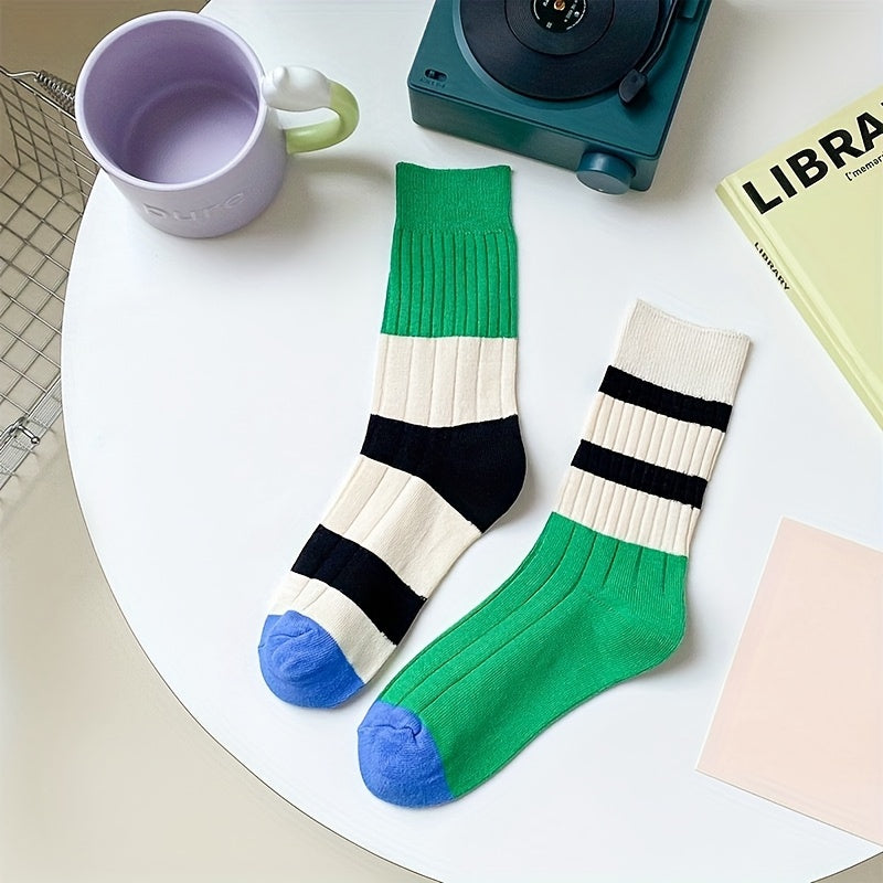Striped Colorblock Socks Mid Tube Stockings