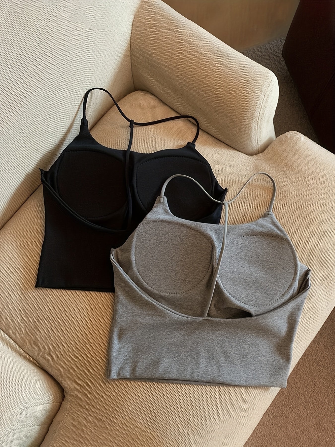 2pcs Girl's Solid Cami Top Padded Undershirts for Teens 13-20 Years Old