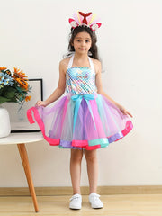 Mermaid Cosplay Costume & Headband Set Girl's Fish Scale Mesh Dress