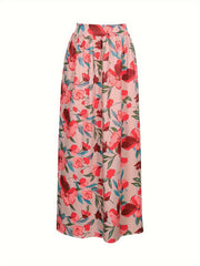  Boho Maxi Skirt Women's Floral Print Elastic Waist High Rise