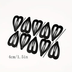10pcs Solid Heart Barrette Metal Hair Clip Set