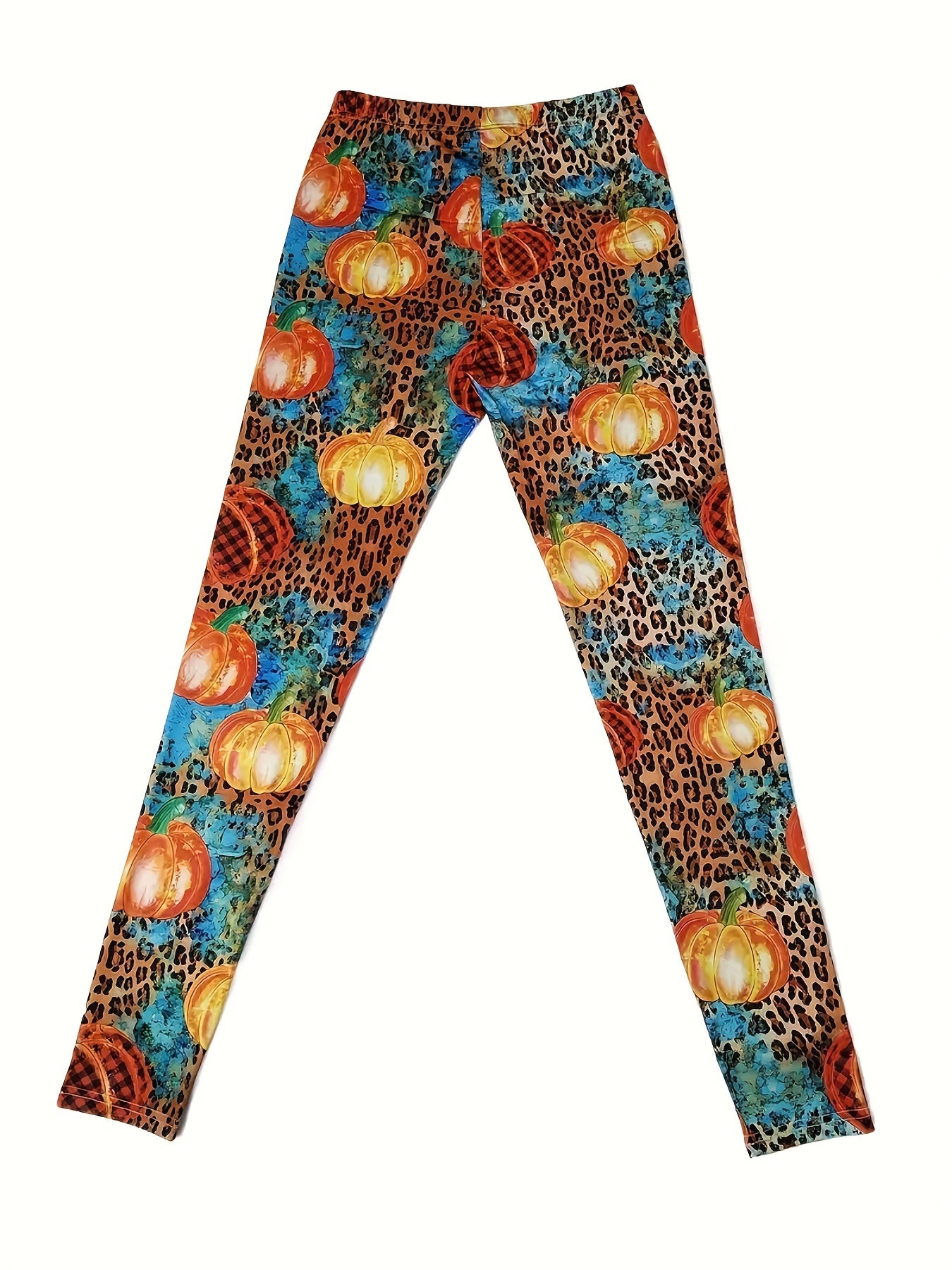  Halloween Boho Leggings Women's Plus Leopard & Pumpkin Print Leggings