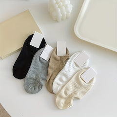 10 Pairs Solid Ribbed Ankle Socks Women's Stockings